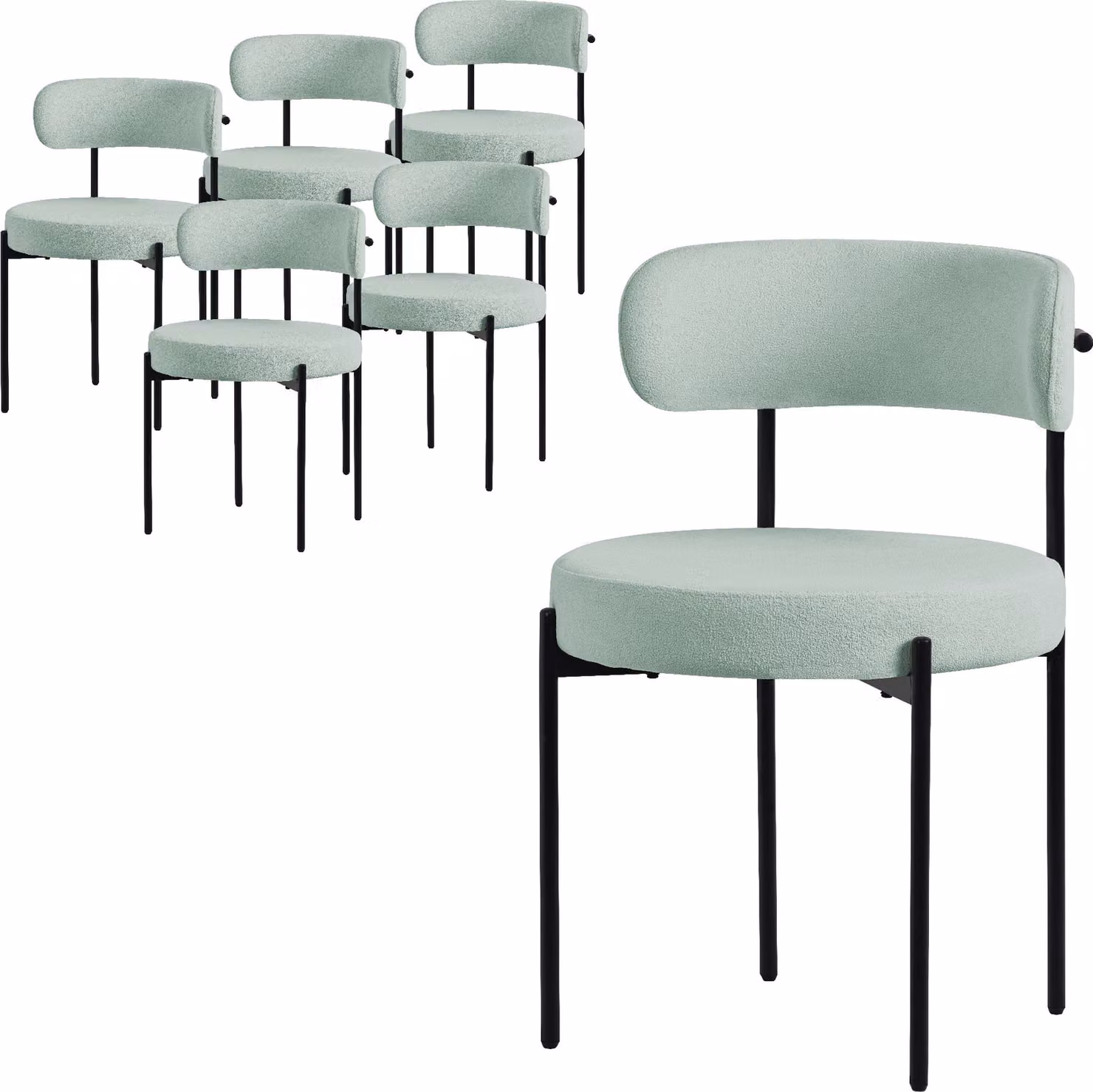 ML-Design set di 6 sedie per sala da pranzo, sedia da cucina, in tessuto teddy verde, sedia da soggiorno con schienale, sedie imbottite con gambe in metallo, sedia lounge