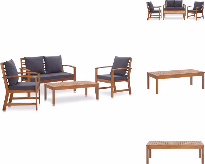 vidaXL Set da giardino con cuscini 4 pezzi in legno massiccio di acacia - Set di mobili da giardino