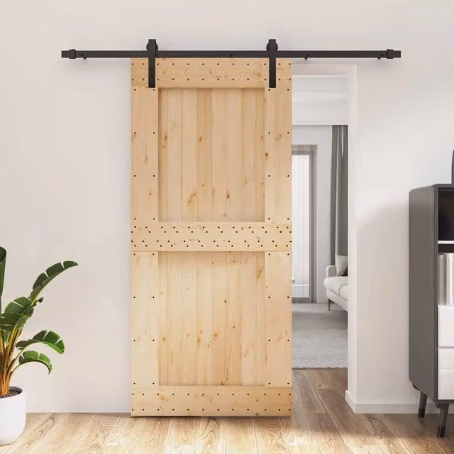 Porta scorrevole moderna vidaXL in legno e acciaio, colore marrone e nero, L: 95 cm, H: 210 cm – 1