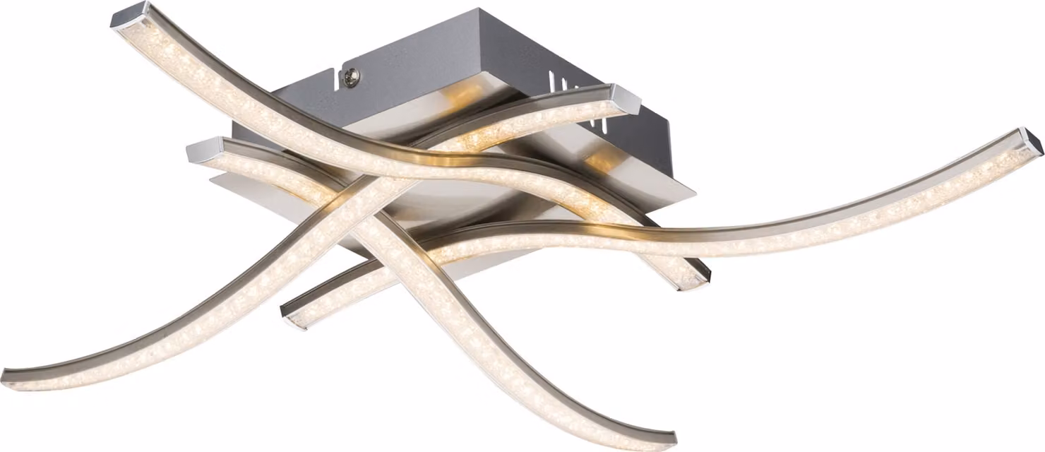 Globo Lighting Lampada da soffitto Metallo nichel opaco, plastica, effetto cristallo, LxPxA: 475x475x80mm, incl. LED 15W 230V, 1350lm sorgente, 1050lm potenza, 3000K