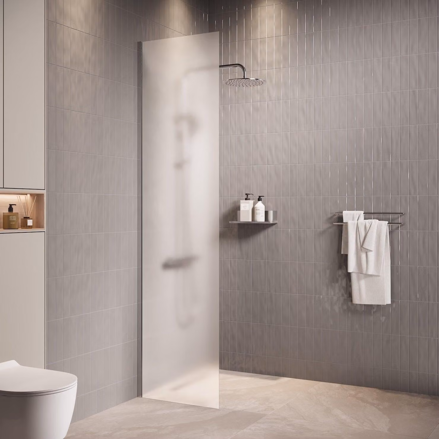 Badplaats Parete Doccia Florida 40 x 200 cm - Cromo - Doccia Walk-In 8 mm con Vetro Satinato