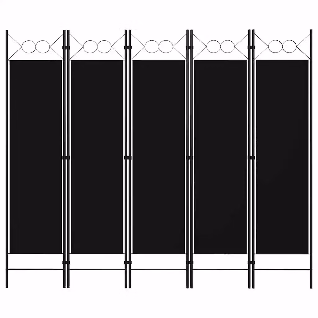 Paravento a 5 Pannelli vidaXL Nero con Design Geometrico Moderno L: 200 cm, H: 180 cm