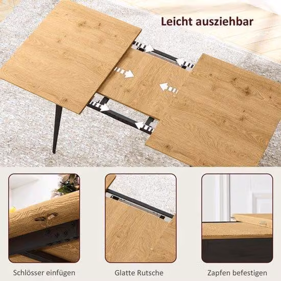 Tavolo pieghevole da pranzo – Gambe in acciaio – Lunghezza regolabile da 120 a 160 cm