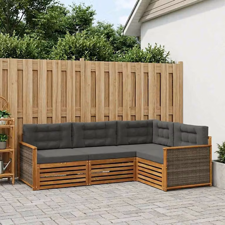 Set di divani da esterno vidaXL 4 pezzi in legno di acacia con cuscini beige e antracite per giardino e terrazza