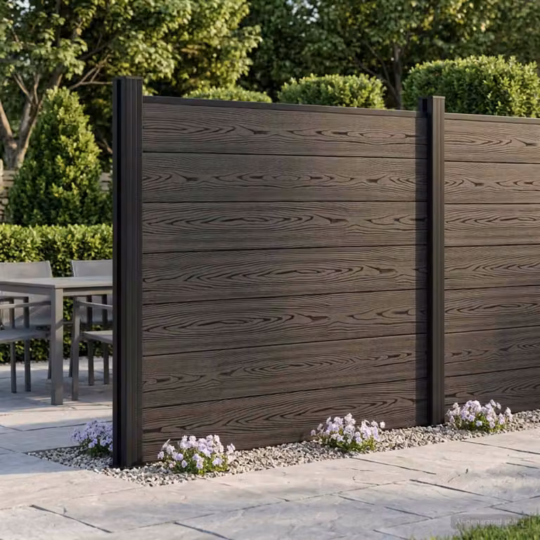 Pannello di Recinzione vidaXL in WPC e Alluminio Nero, Opaco, H: 180 cm x L: 146 cm x P: 10 cm