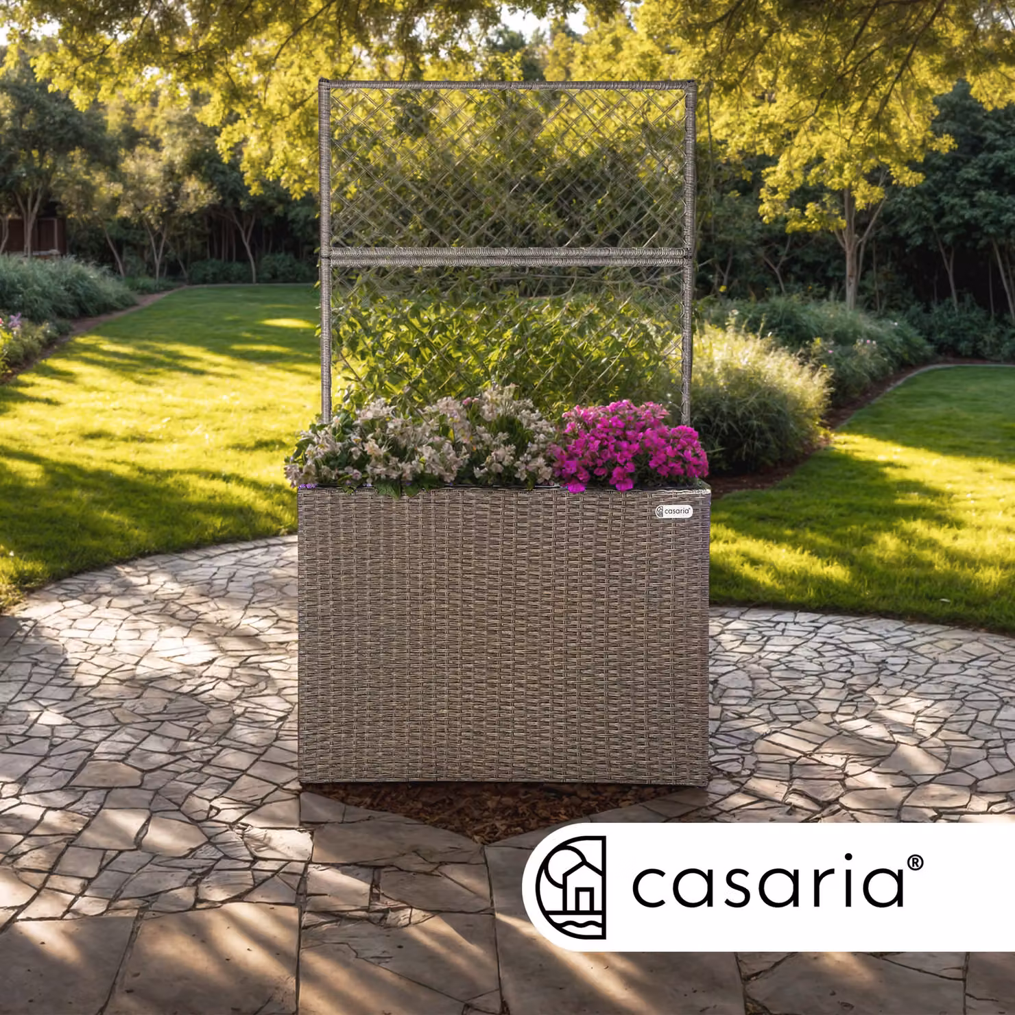 Fioriera con traliccio Casaria® in polyrattan colore beige L: 83 cm, P: 30,5 cm, H: 146 cm – 3