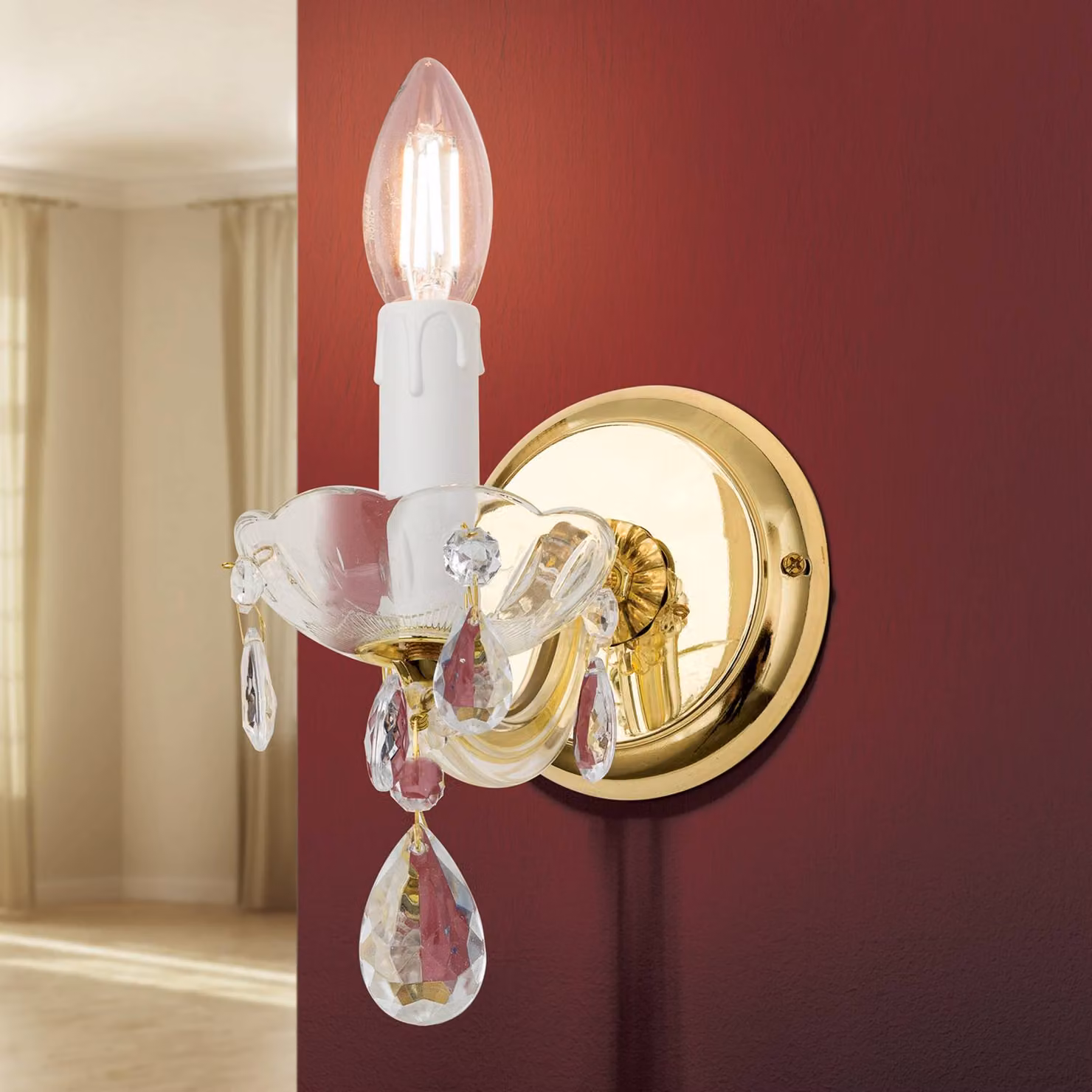 ORION Applique da parete in cristallo Marie Claire, dimmerabile, Ottone / Oro, Corridoio, Metallo, Applique
