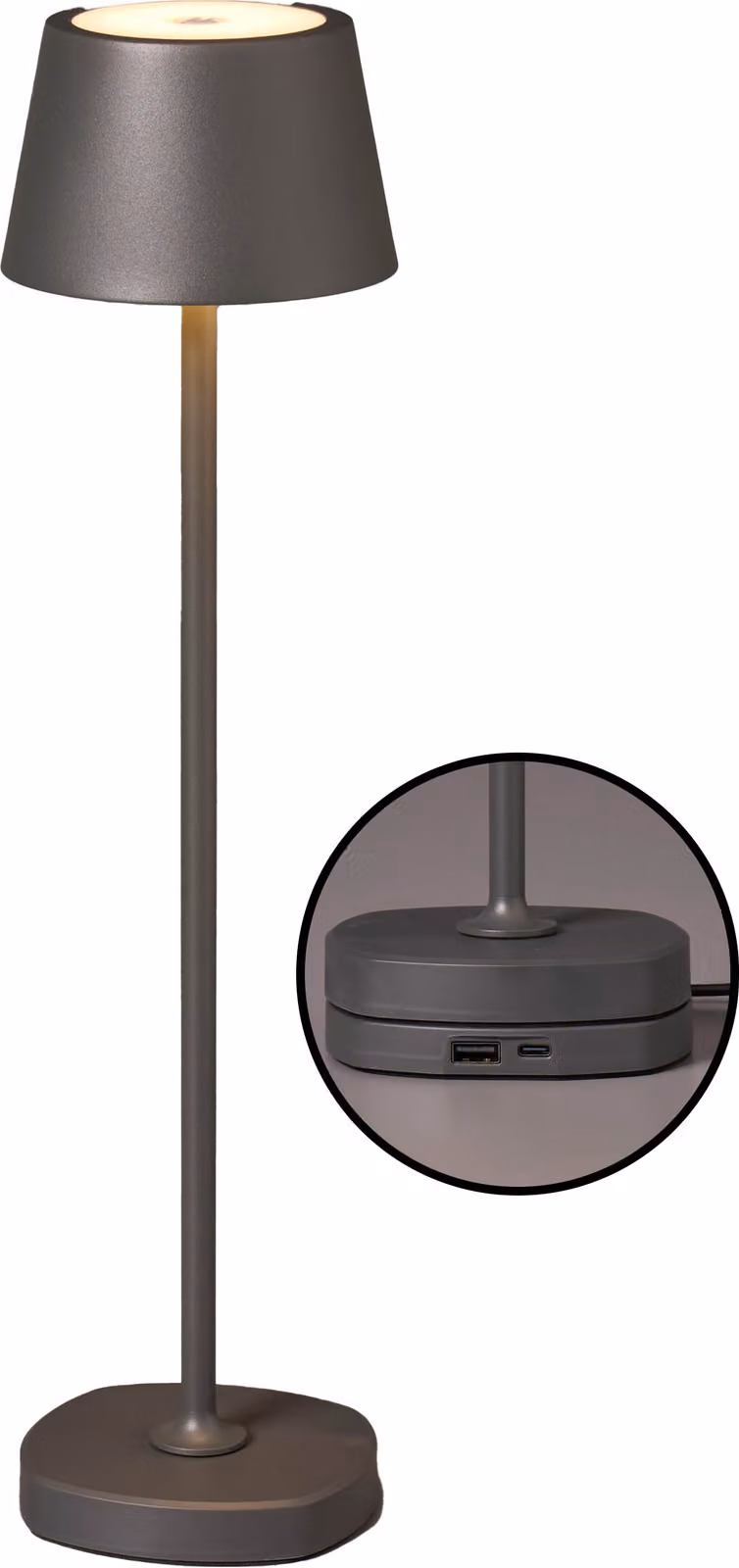 Northpoint Lampada da tavolo ricaricabile a LED con stazione di ricarica alta max. 45 cm con batteria da 3000mAh 200lm di luce bianca calda (3000K) dimmerabile in continuo per uso interno ed esterno grigio