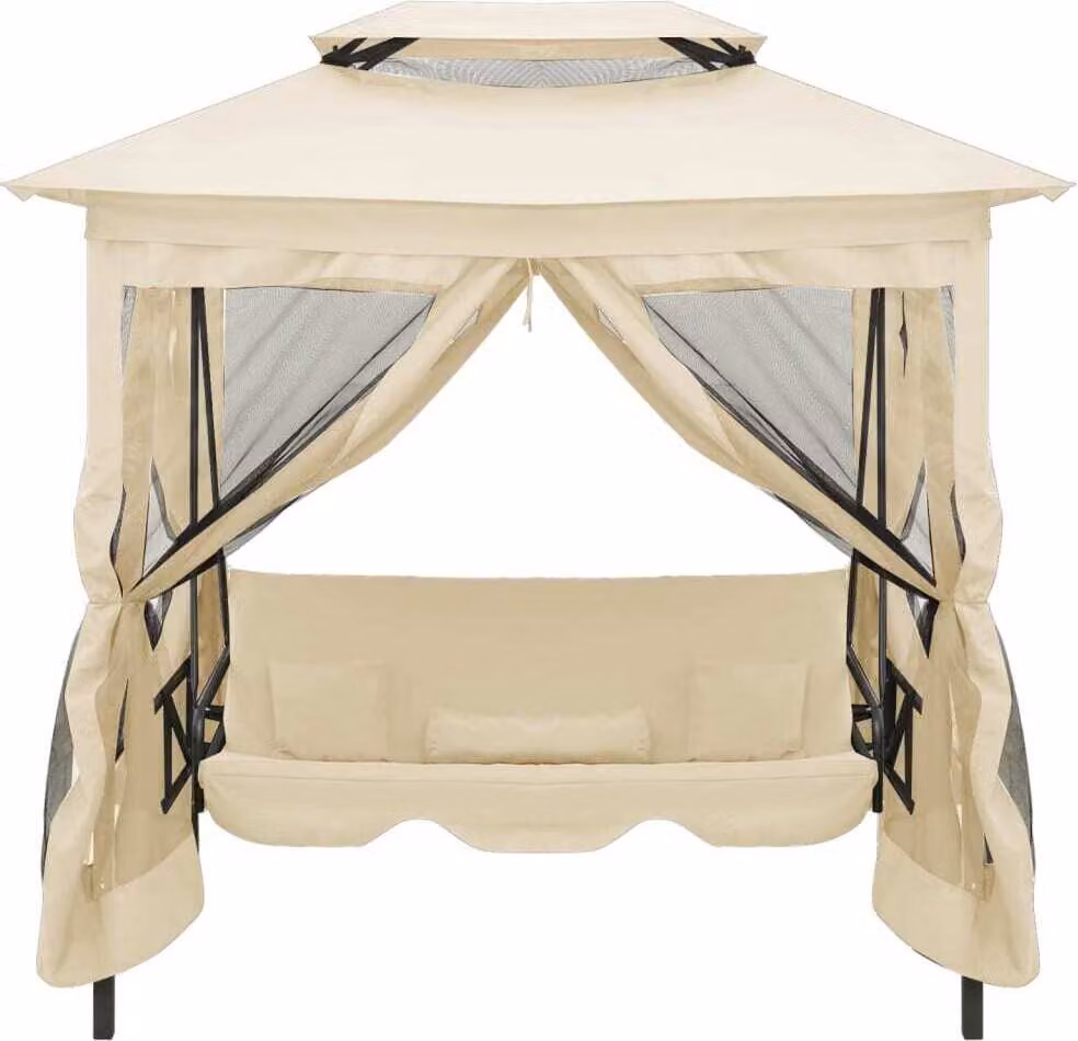 Gazebo Convertibile Panchina a Dondolo Bianco Crema