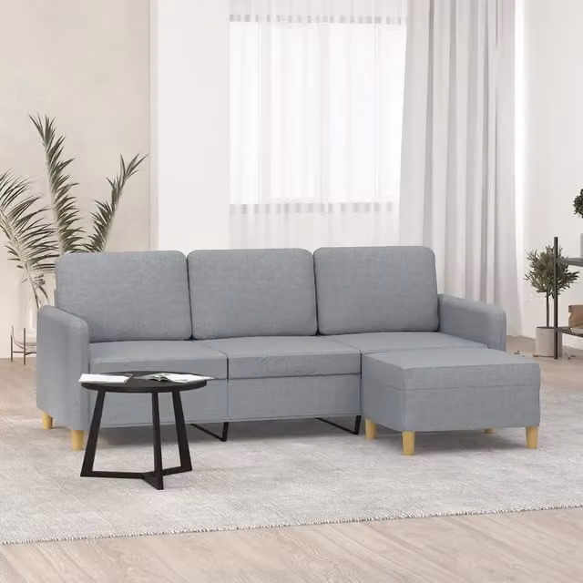 Divano a 3 Posti con Poggiapiedi-Sofa 3 Posti con Poggiapiedi Grigio Chiaro 180cm in Tessuto 421239