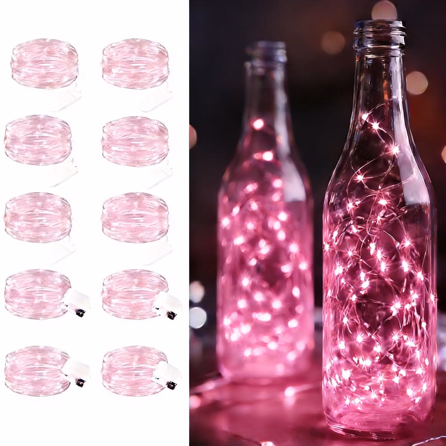 Catena luminosa a LED, set da 10, lunghezza 1 metro, rosa, impermeabile, per progetti fai-da-te