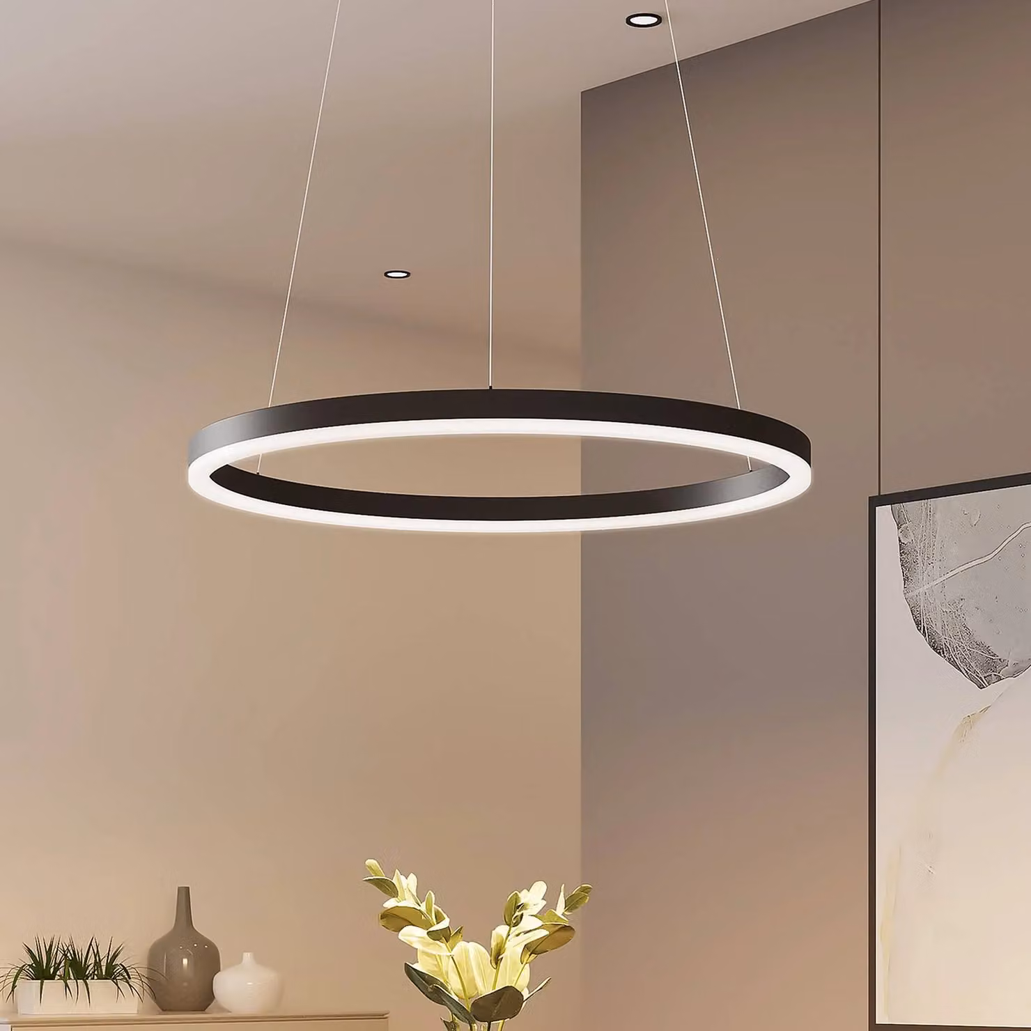 Lampada LED a sospensione Arcchio Albiona, nera, 1 anello, Ø 60 cm Albiona Arcchio, dimmerabile, Nero, Cucina, Metallo, Moderno