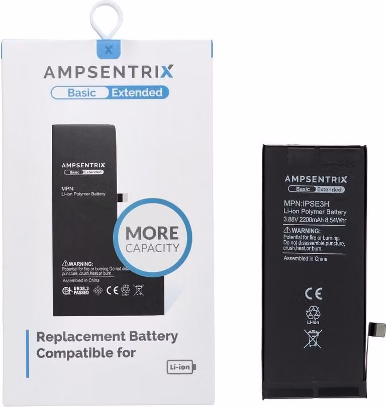 Batteria AmpSentrix Basic compatibile con iPhone SE 2022 (alta capacità 2200 mAh)