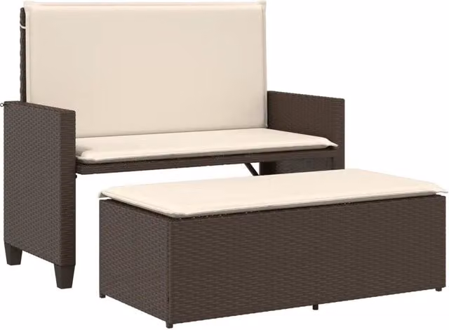 Panchina da Giardino Outsunny in Polyrattan con Cuscini e Poggiapiedi, Colore Marrone, Beige e Bianco