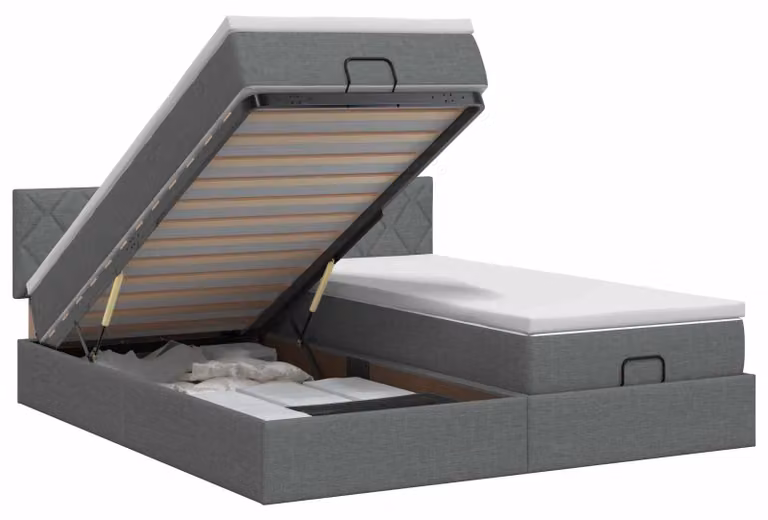 Divano letto ottomano con materasso e poggiatesta, 2 pezzi, tessuto color grigio scuro