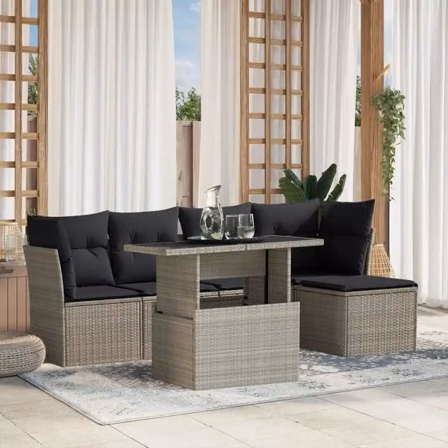 Set Divano da Giardino a L vidaXL con Cuscini Antracite e Tavolino in Vetro – 1