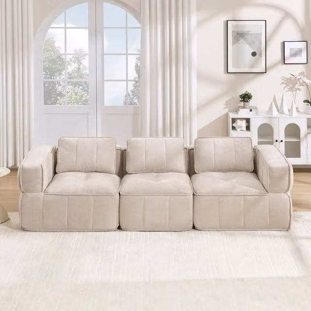 Divano 3 posti ¨C Minimal ¨C Beige tessuto morbido