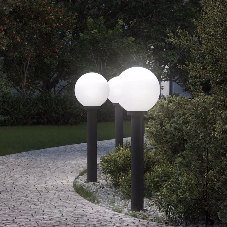 Set di 3 lampioni a palo vidaXL neri per giardino e terrazza, IP44, Altezza: 80 cm