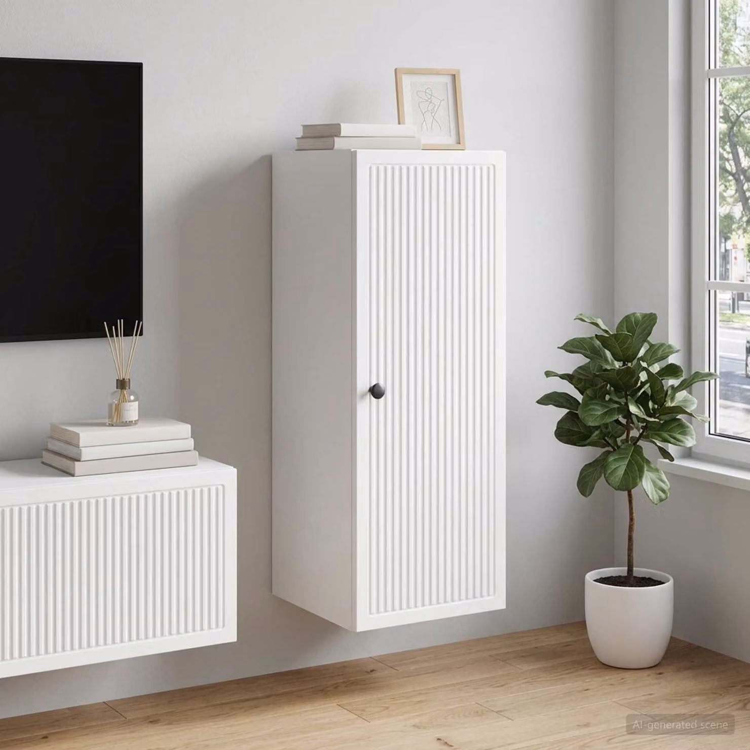 vidaXL Mobiletto a muro Bianco con ante a battente in legno e metallo L: 33 cm, P: 34,5 cm, H: 90 cm