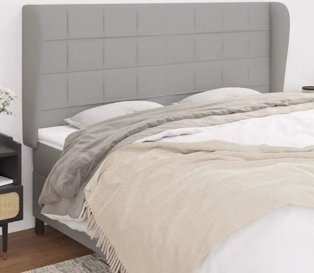 Testiera ad orecchio Design Mania in tessuto grigio chiaro, L: 203 cm, P: 23 cm, H: 118/128 cm