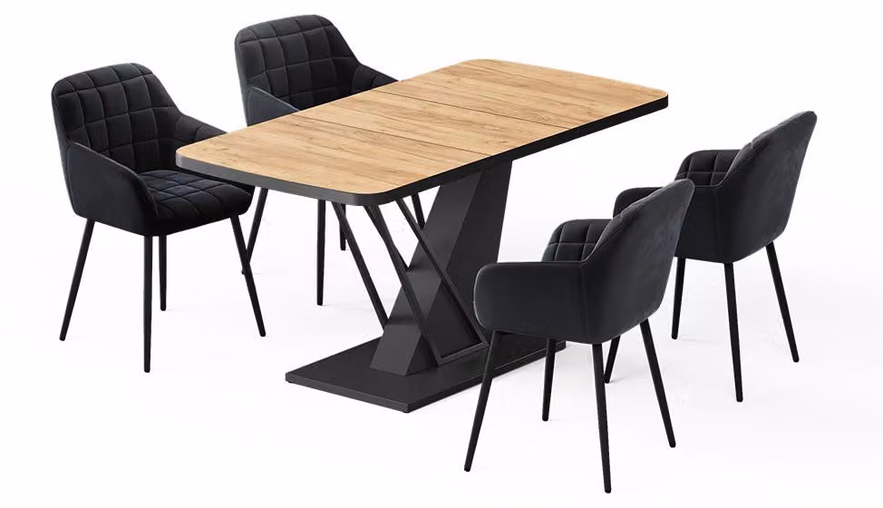 Set di tavoli da pranzo Vicco Fenaro Rovere dorato/Nero 120 x 80 cm con 4 sedie da pranzo, Model 62755