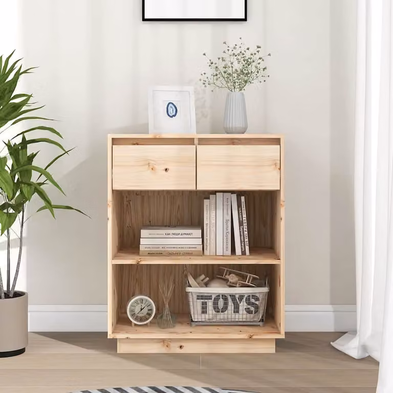 Consolle Mobile vidaXL in Legno Massello di Pino Naturale, Stile Rustico, L 60 cm x P 34 cm x H 75 cm