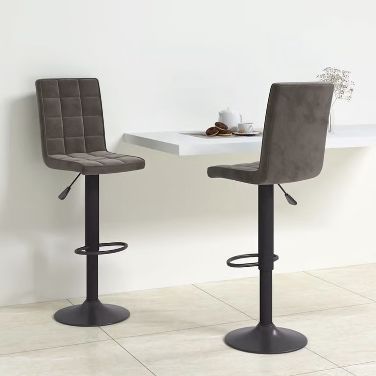 Set di 2 sgabelli da bar vidaXL in velluto grigio scuro con base girevole a 360 gradi