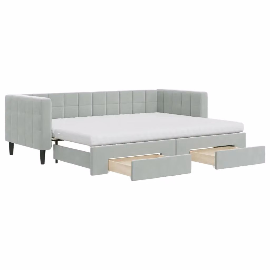 Divano Letto Estraibile con Cassetti vidaXL in Velluto Grigio L/P/H: 223 x 80 x 68 cm – 2