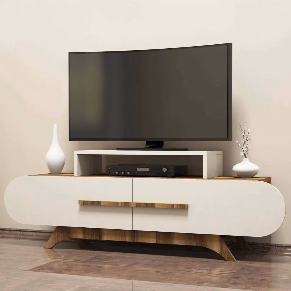 Mobile porta TV DMORA con un ripiano, moderno, marrone e bianco, L 145 x P 37 x H 50 cm – 2