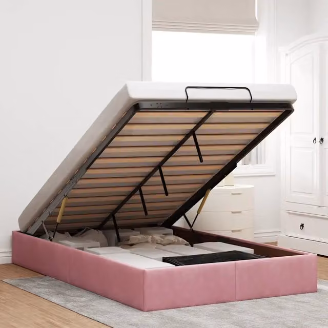 Struttura Letto con Contenitore a Sollevamento vidaXL in Velluto Rosa L: 120 cm, P: 200 cm, H: 193 cm – 1