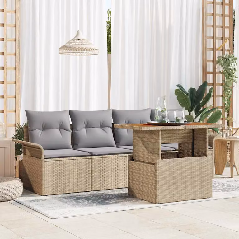 Set Divano da Giardino vidaXL 5 Pezzi in Polyrattan con Cuscini Beige e Grigio