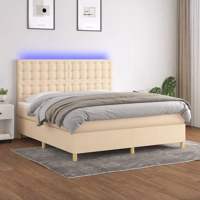 Letto Ibrido con Materasso vidaXL in Tessuto Beige e Bianco con Illuminazione LED e Porta USB L/P/H: 180 x 200 x 128 cm
