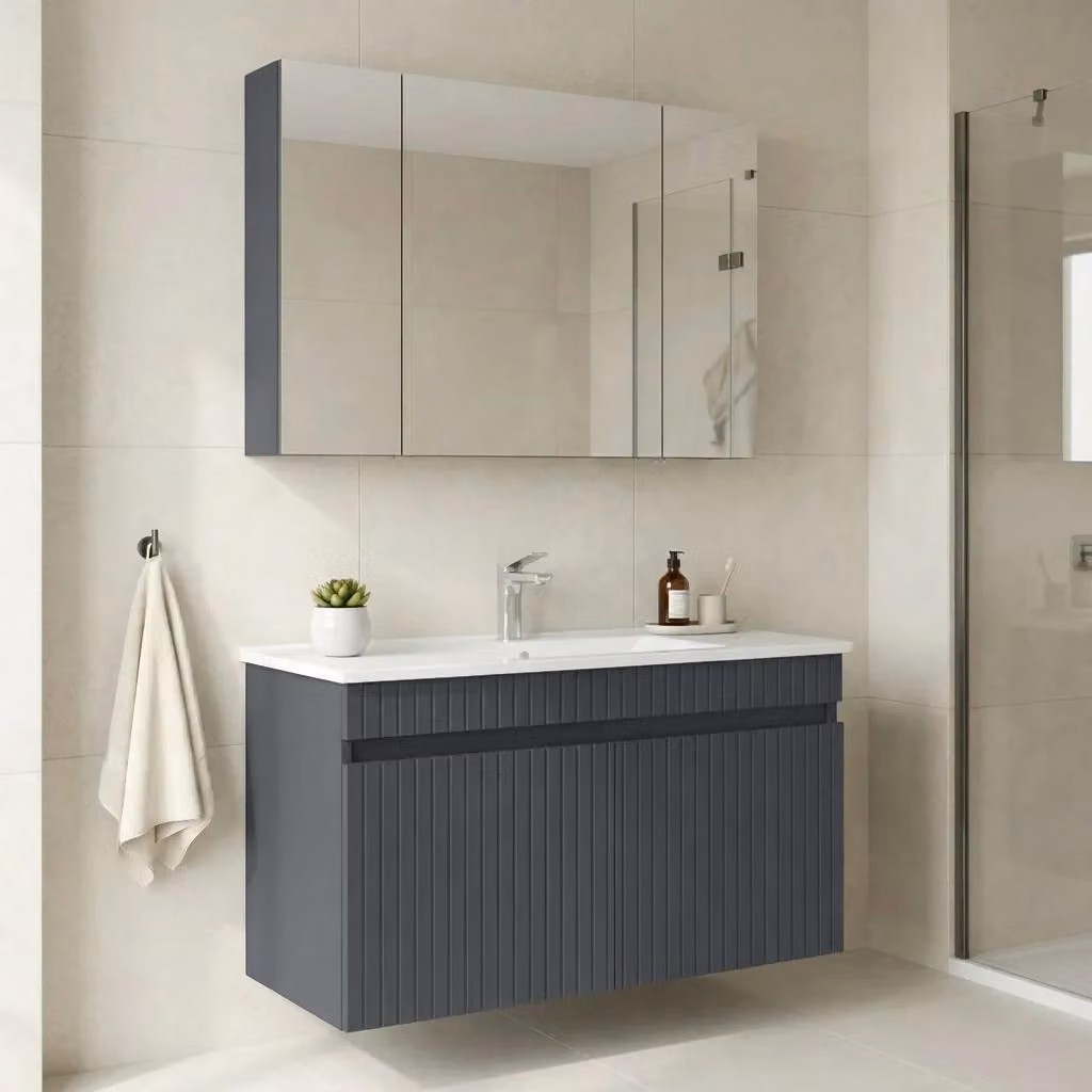 Set mobile lavabo con specchio Hanah Home Tivoli 100 in stile scandinavo, colore antracite opaco, L 100 cm x P 45 cm x H 66 cm – 2