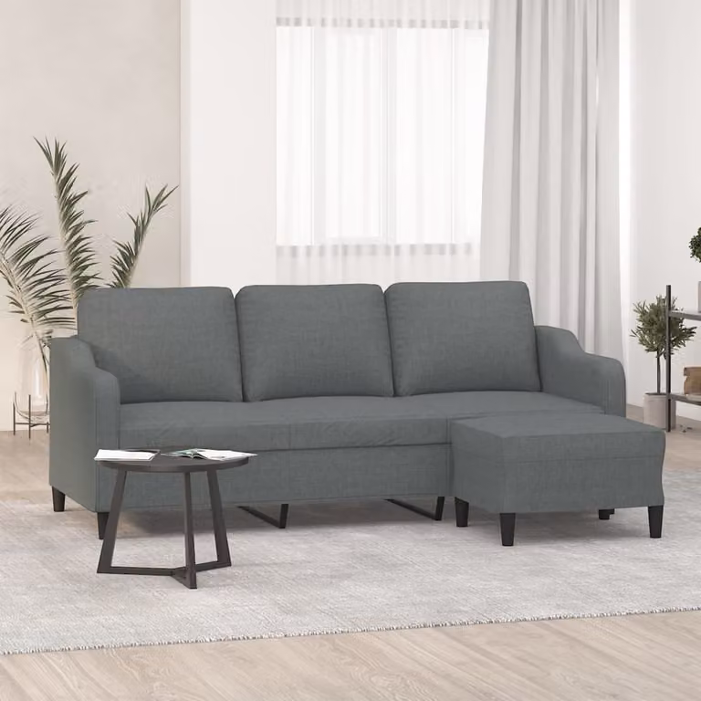 vidaXL Divano a 3 Posti con Poggiapiedi Grigio Moderno in Tessuto