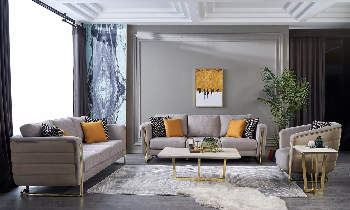 Couchgarnitur Stoffsofa Sofagarnitur Polstersofa Grau Modern Set 3tlg