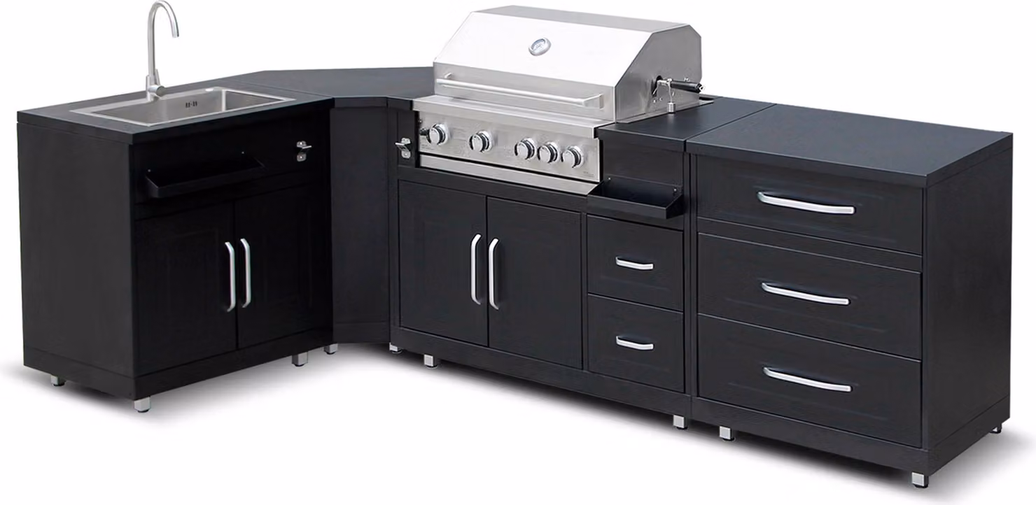 Cucina da esterno in acciaio a 4 pezzi con barbecue - Oviala Memphis