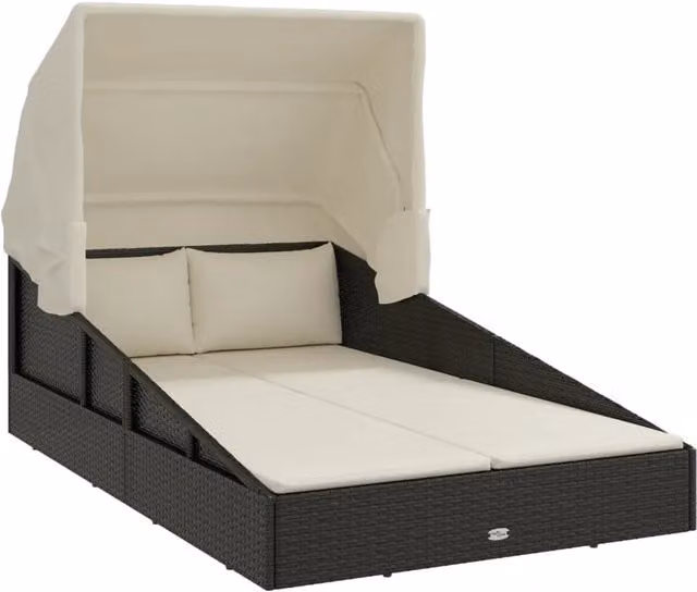 Lettino con Tettuccio Pieghevole Nero 200x114x128 cm Polyrattan CFW4780691