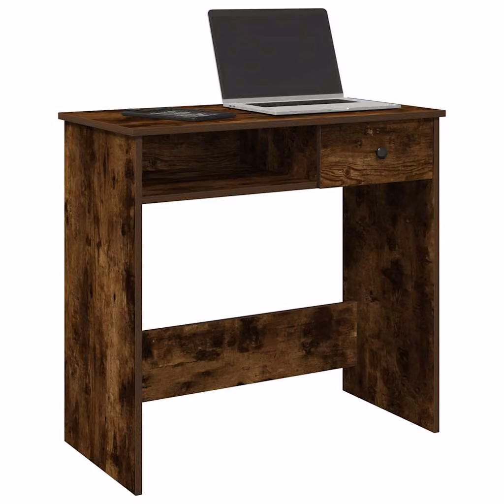 Scrivania moderna vidaXL in legno e MDF color rovere fumo, L 80 x P 40 x H 75 cm