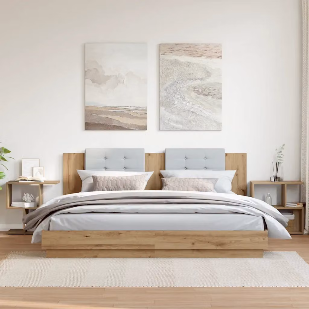 Set di 2 comodini vidaXL in legno multistrato color rovere, modello classico da appendere al muro, L 50 cm x P 30 cm x H 51,5 cm