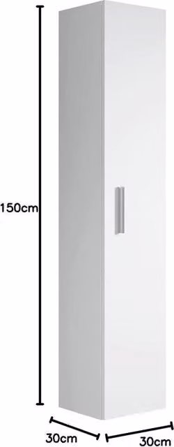 Cassettiera da bagno alta Colonna a sospensione - Cassettiera Pluto - 30x30x150 cm - Bianco - 1 Porta cassettiera da bagno alta