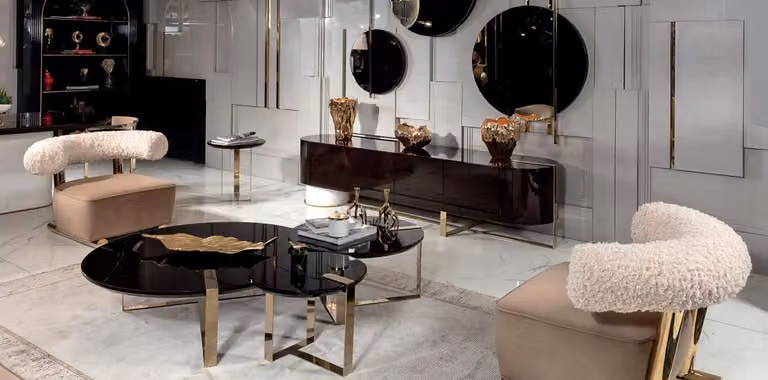 Set 6tlg Sessel Couchtisch Sideboard Spiegel Wohnzimmer Ästhetik Schönheit Luxus
