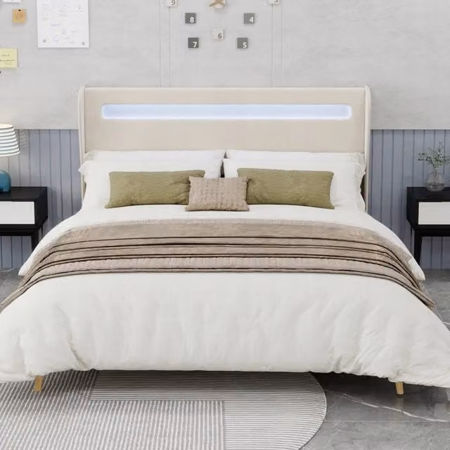 Letto imbottito 160x200 con LED - Xylo - Colore beige