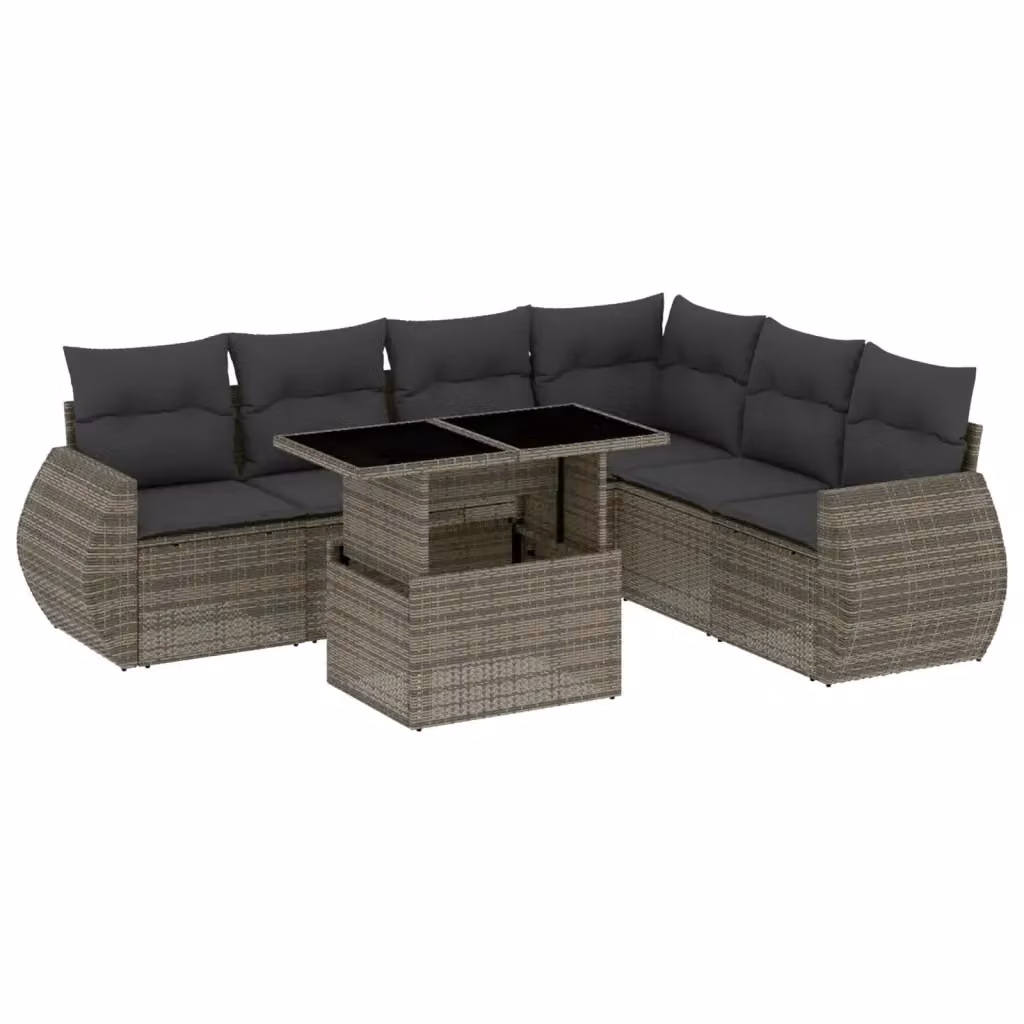Set di divani da giardino vidaXL a forma di L in polyrattan grigio con 7 pezzi e cuscini inclusi – 2