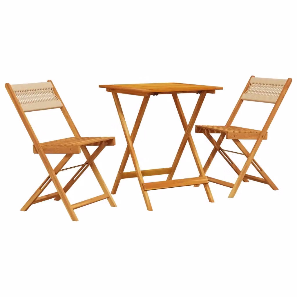 Set da Bistrot vidaXL 3 Pezzi Beige in Polipropilene e Legno di Acacia Olio L/P/H: 60 x 60 x 75 cm – 2