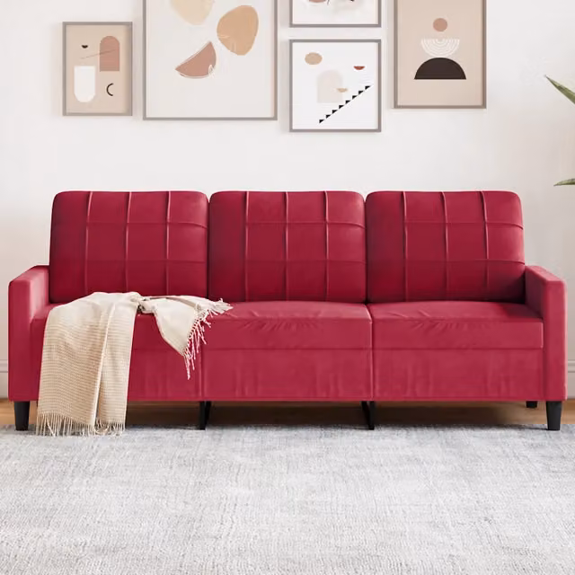 Divano a 3 Posti-Sofa 3 Posti Rosso Vino 180 cm in Velluto 180618