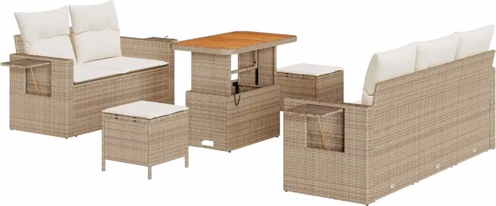 Set Divano da Giardino con cuscino 8 pcs Beige polyrattan