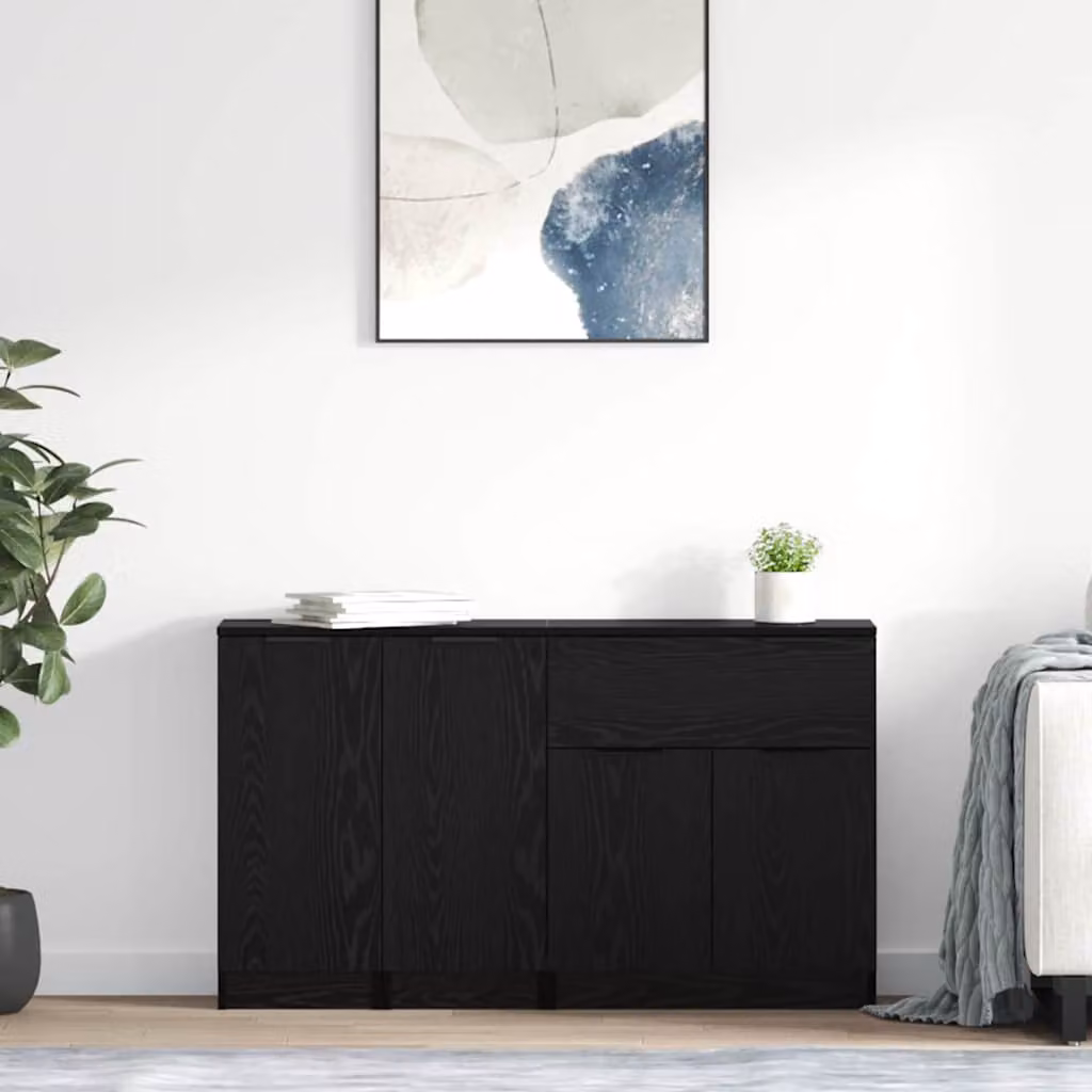 Credenza moderna vidaXL in 3 pezzi, Rovere e Nero, L/P/H: 69,5 x 34 x 180 cm