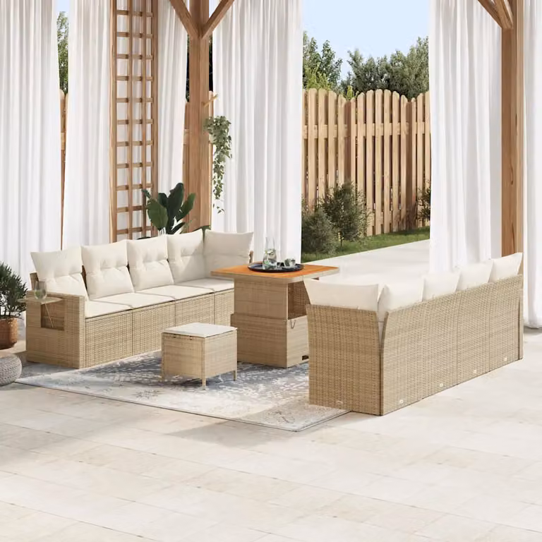 Set Divano da Giardino vidaXL a Forma di L in Polyrattan Beige con Cuscini e Tavolino da Esterno