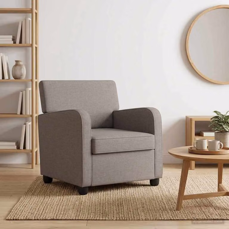 Poltrona lounge moderna vidaXL in tessuto beige e grigio con braccioli