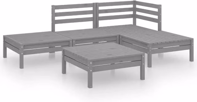 Set Salotto da Giardino 5 pz | Set di Mobili da Esterno in Legno Massello di Pino Grigio